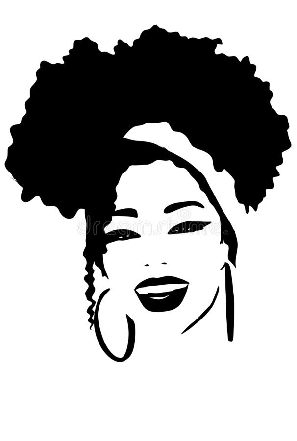 woman with hoops and afro held up by a bandana in black and white