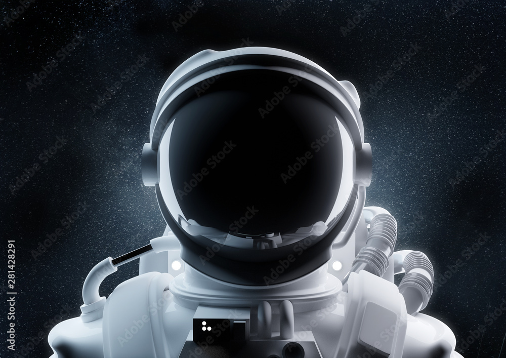 astronaut suit with black starry background
